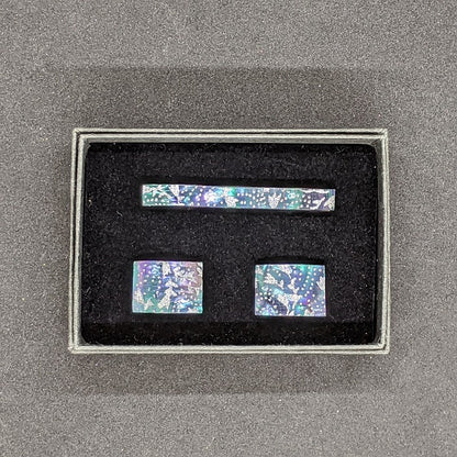 金彩ネクタイピン・カフスボタンセット / 黒螺鈿・銀箔仕様