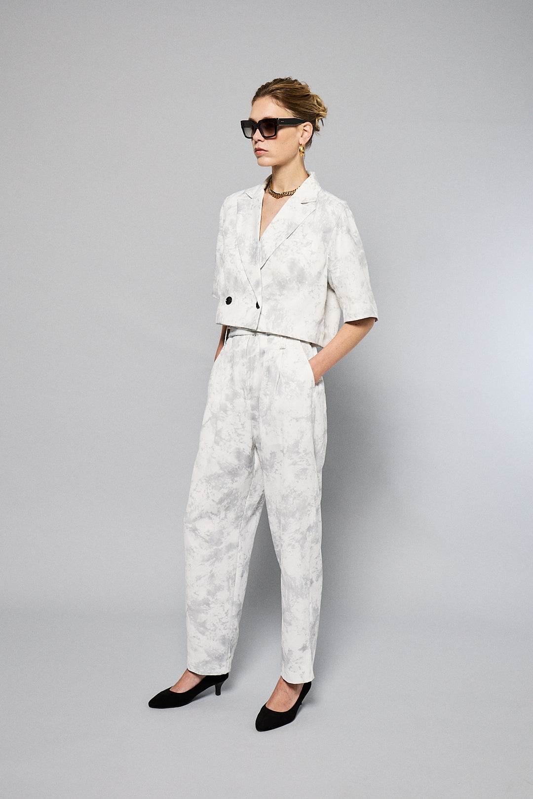 マーブルプリントプリーツパンツ