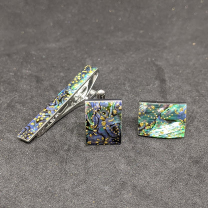 金彩ネクタイピン・カフスボタンセット / 黒螺鈿仕様