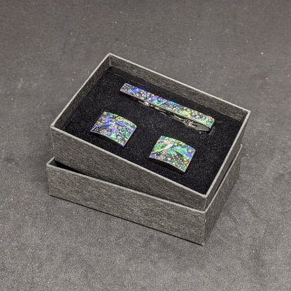 金彩ネクタイピン・カフスボタンセット / 黒螺鈿仕様