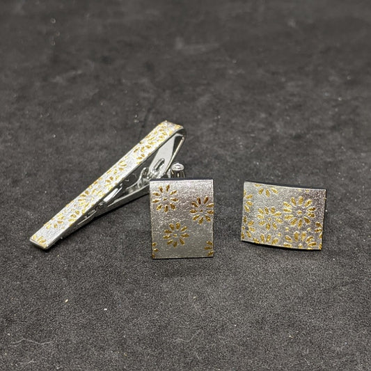 金彩ネクタイピン・カフスボタンセット / 銀箔仕様