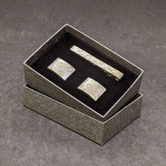 金彩ネクタイピン・カフスボタンセット / 銀箔仕様