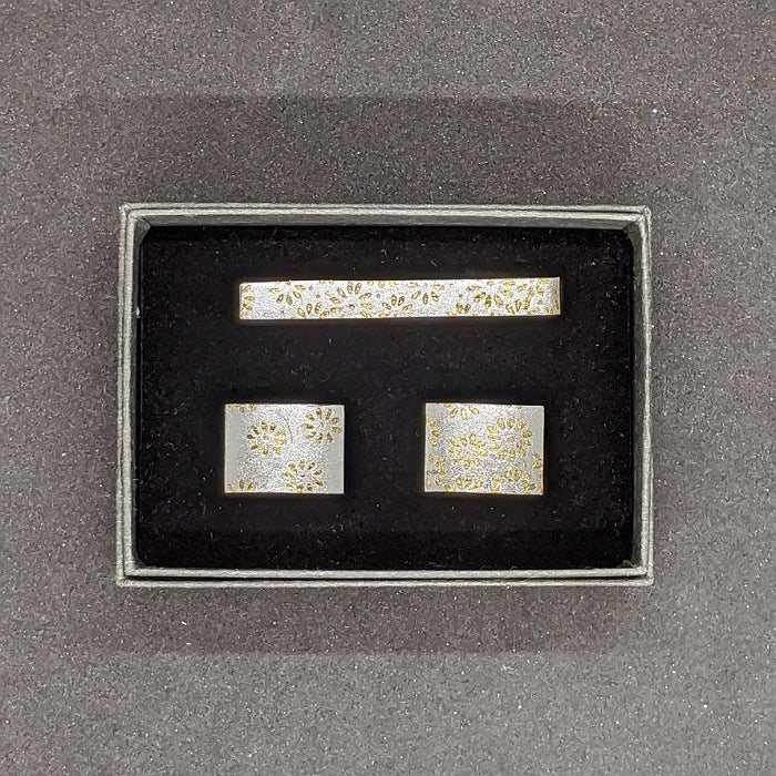 金彩ネクタイピン・カフスボタンセット / 銀箔仕様