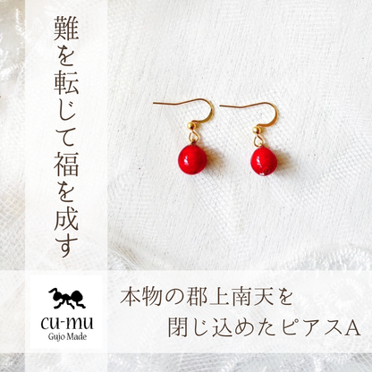 本物の郡上南天を閉じ込めたピアスA