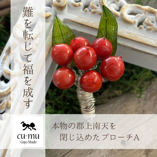本物の郡上南天を閉じ込めたブローチA