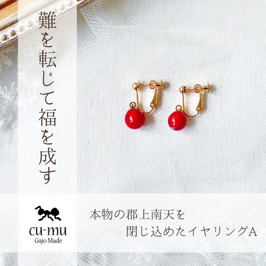 本物の郡上南天を閉じ込めたイヤリングA