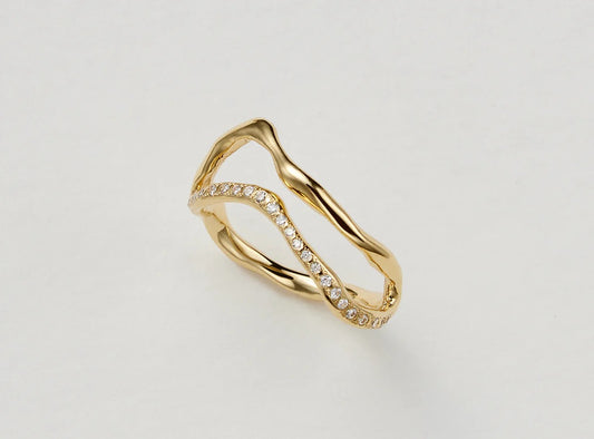 K18YG ダイヤモンド入り2ラインリング