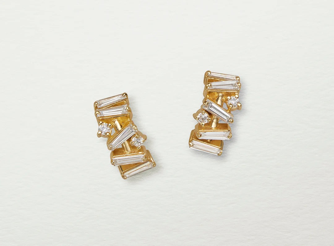 K18YG バケットカットダイヤモンドのフープピアス