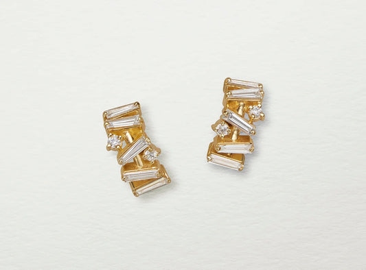 K18YG バケットカットダイヤモンドのフープピアス