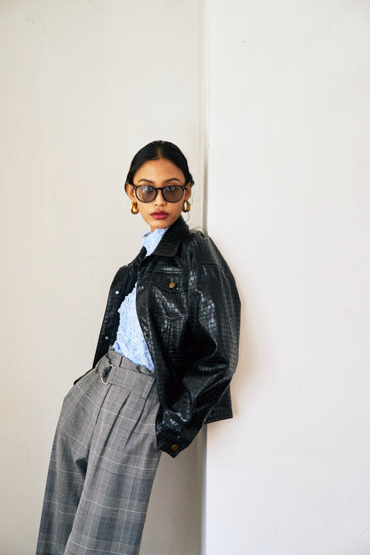 グレンチェックプリーツパンツ